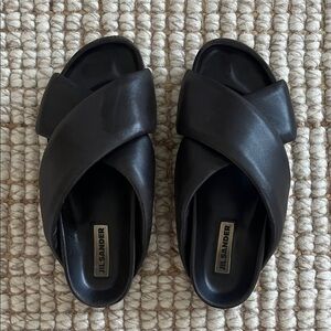 Jil Sander Dark Brown Leather Crisscross Slide Mules